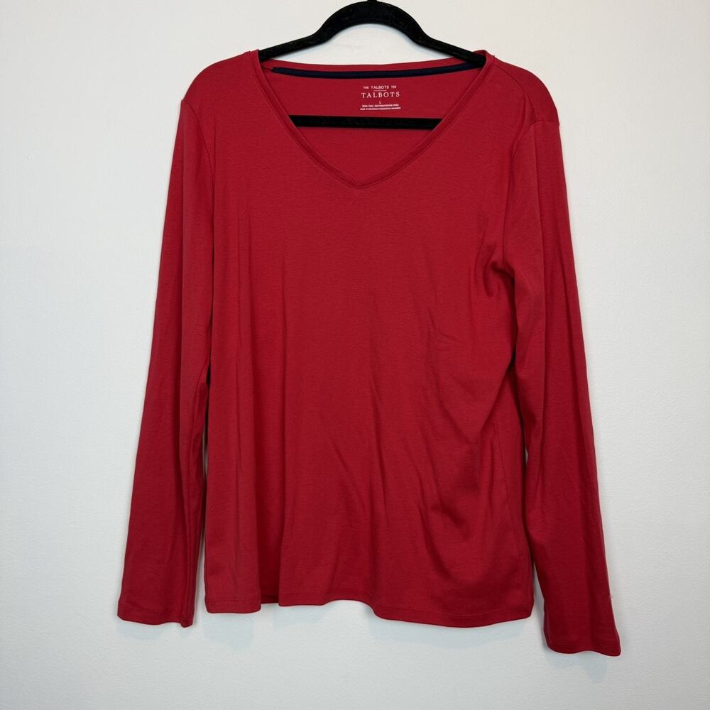 Talbots 100% pima cotton v neck long sleeve t shirt capsul basic layering large